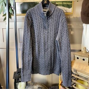 Denver Hayes Denim Grey Cable Knit Sweater Mens Zip blue Grey/Marine Sz XLT